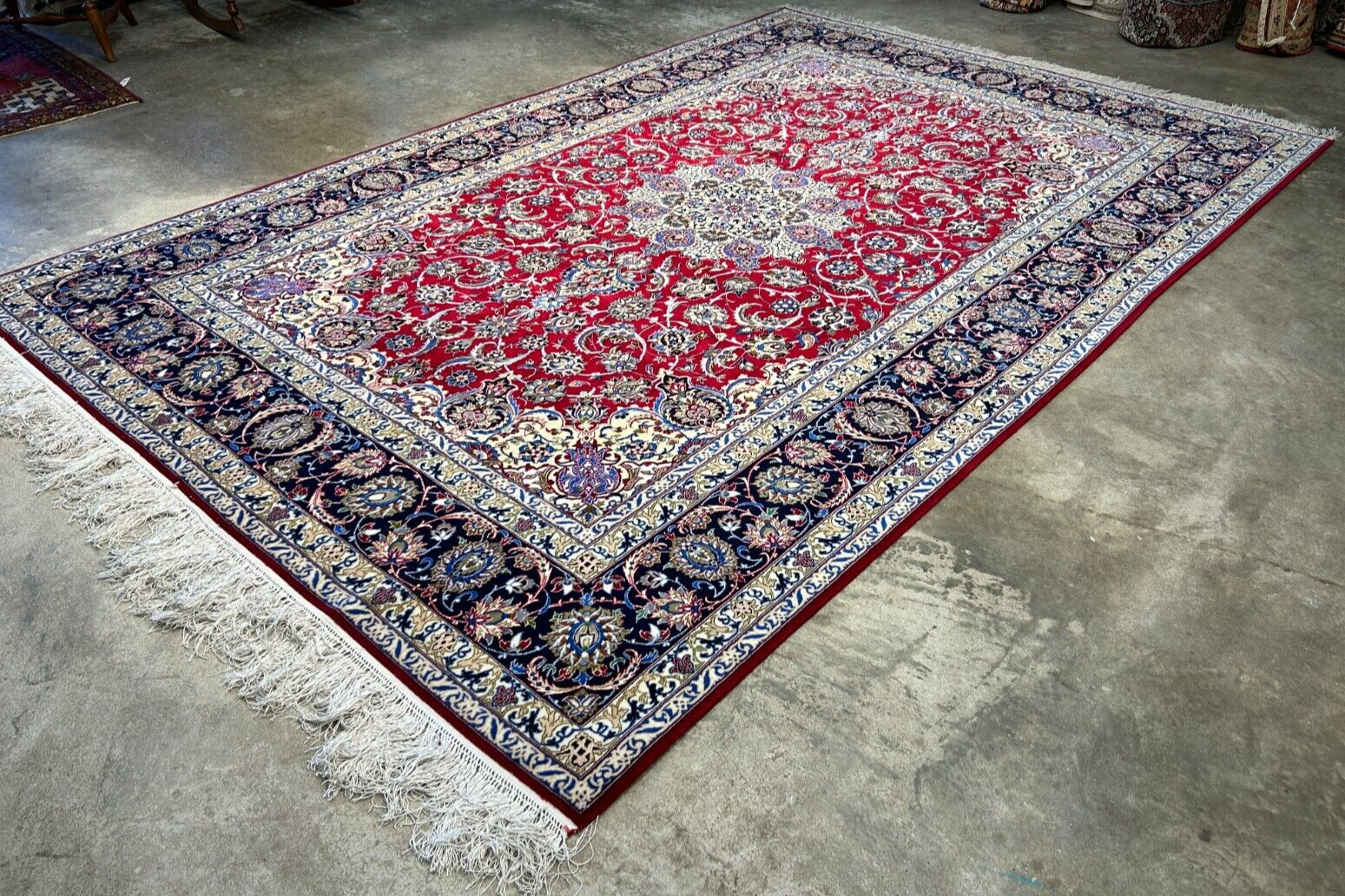 6'9"x10'3" Extra-Fine Hand-Knotted Wool & Silk Blend Isfahane Carpet - Area Rug