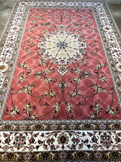 6'8"x10'4" Fine Hand-Knotted Wool & Silk Tabrize Rug - Area Carpet