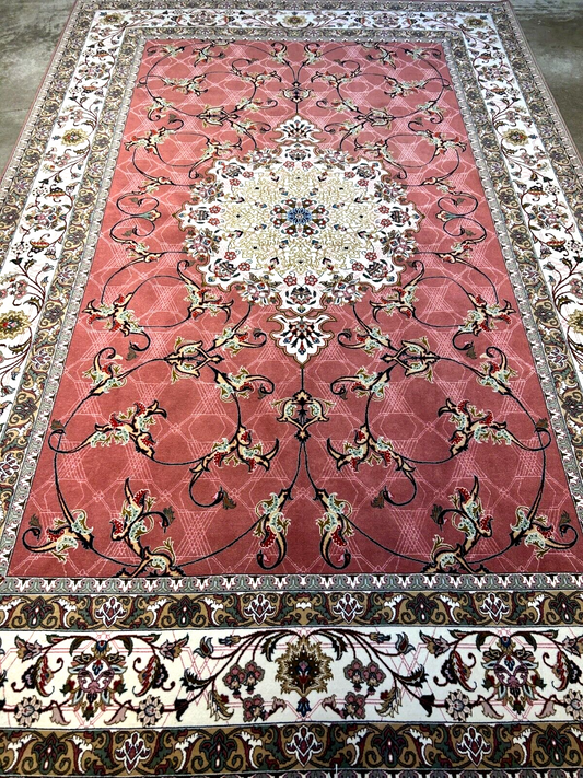 6'8"x10'4" Fine Hand-Knotted Wool & Silk Tabrize Rug - Area Carpet