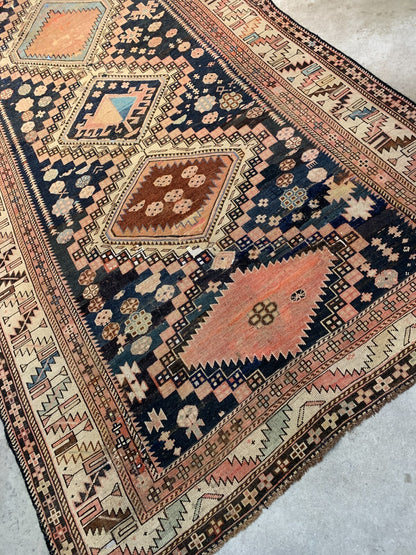 4'9"x10'2" Collector Antique Hand-Knotted 100% Wool Pile Caucasian Rug