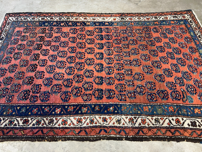 3'9"x5'9" Antique Hand-Knotted 100% Wool Pile Hamadane Area Rug - Carpet