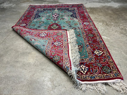 Collector Item-Fine 3'7"x5'9" Antique Hand-Knotted 100% Wool Isfahane Prayer Rug