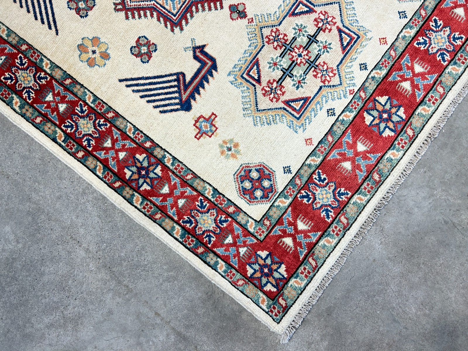 3'5"x4'9" Fine Hand-Knotted 100% Wool Pile Kazak Rug