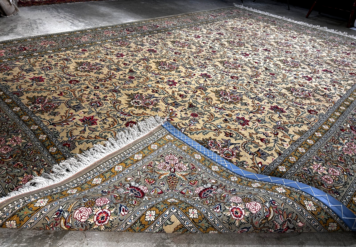 7'x11'6" Very Fine Hand-Knotted Wool & Silk Qume Rug