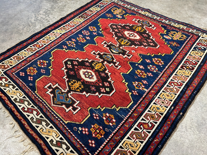 3'6"x4'1" Antique Hand-Knotted 100% Wool Pile Caucasian Rug