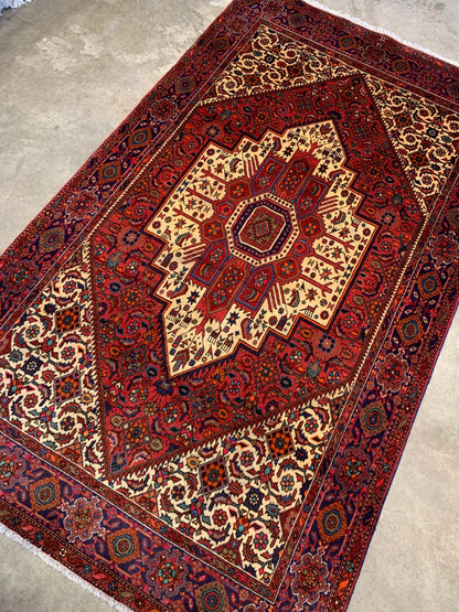 4'x6'7" Hand-Knotted 100% Wool Pile Bijare Gholtogh Carpet - Area Rug