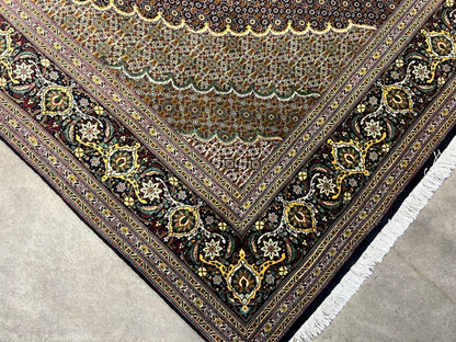 6'8"x10'3" Fine Hand-Knotted Wool & Silk Blend Tabrize Mahi Carpet - Area Rug