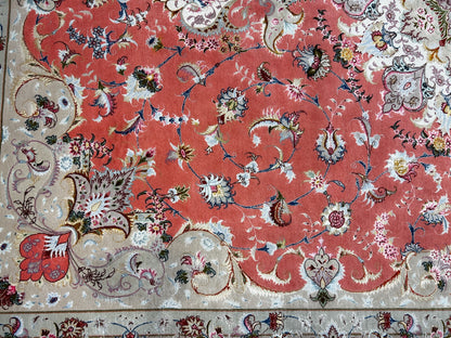 8'4"x12'3" Very Fine Hand-Knotted Wool & Silk Tabrize Rug