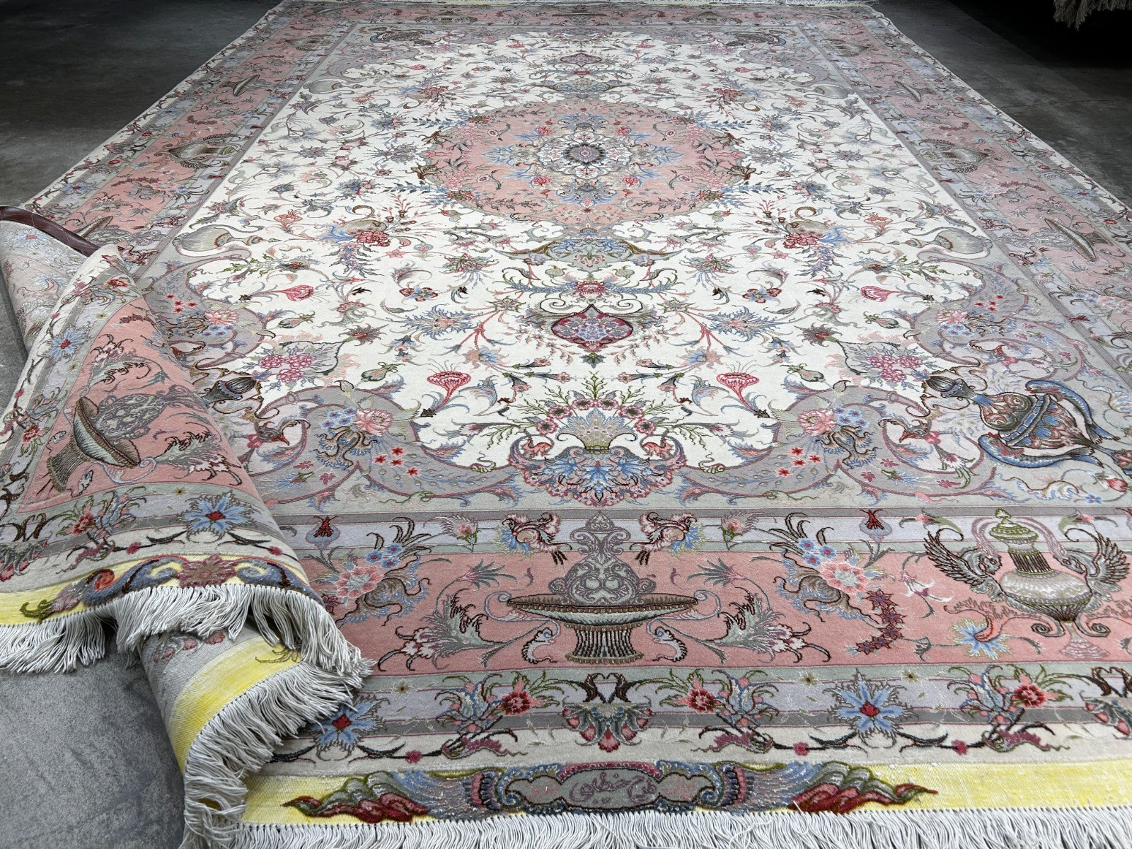 8'3"x11'7" Extremely Fine Hand-Knotted Wool & Silk Tabrize Area Rug - Signed