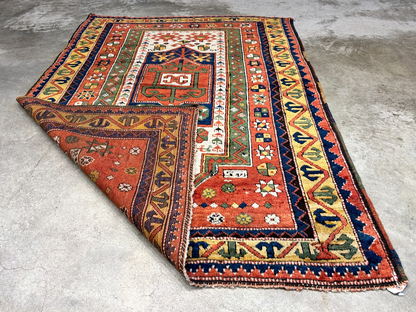 Collector Item -  3'4"x5'6" Antique Hand-Knotted 100% Wool Pile Kazak Rug