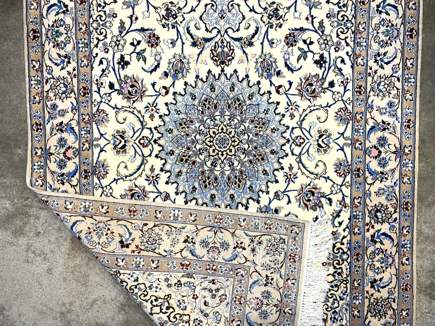 4'x6'6" Fine Hand-Knotted Wool & Silk Blend Naine Carpet - Area Rug