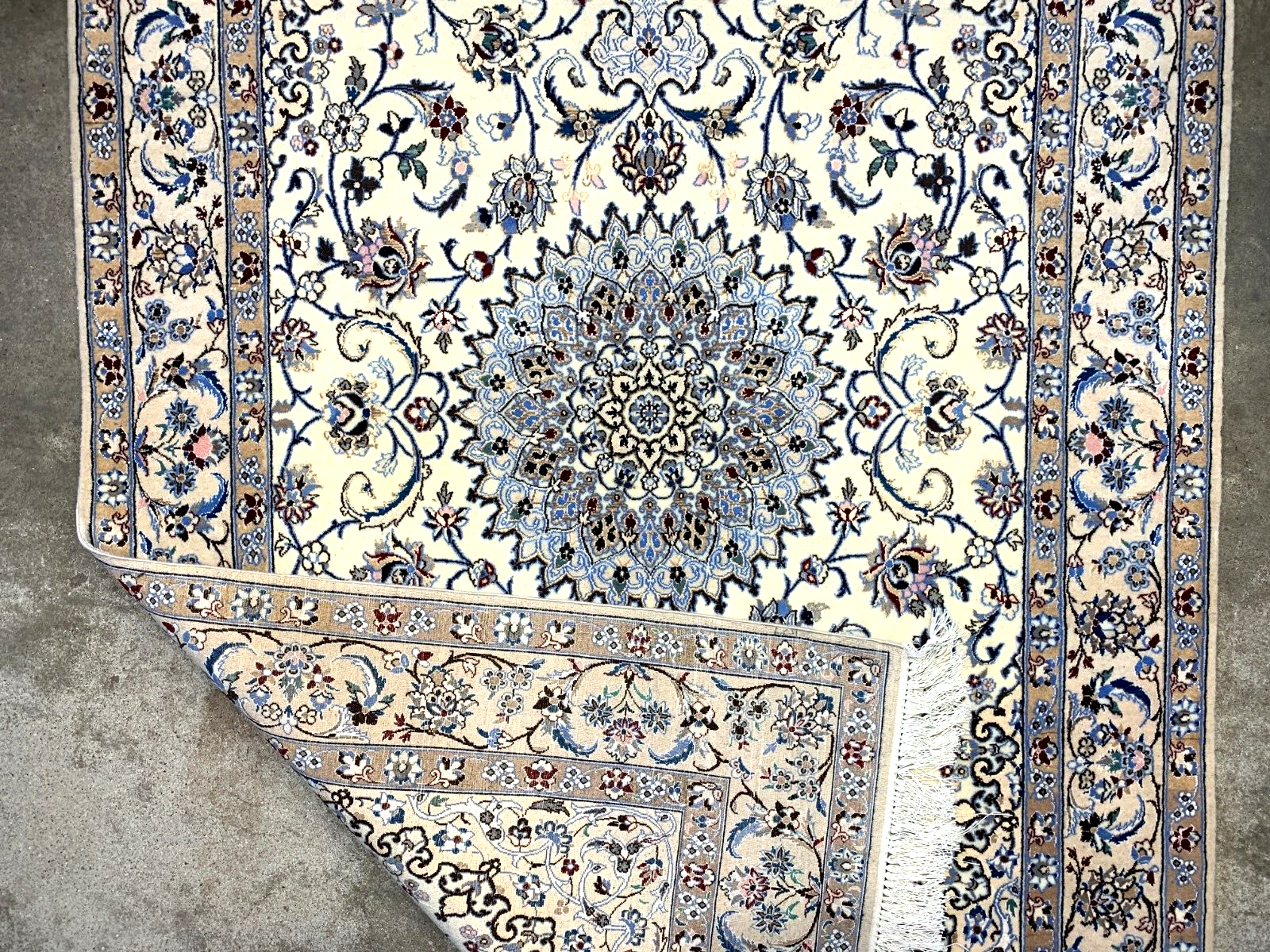 4'x6'6" Fine Hand-Knotted Wool & Silk Blend Naine Carpet - Area Rug