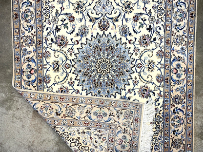 4'x6'6" Fine Hand-Knotted Wool & Silk Blend Naine Carpet - Area Rug