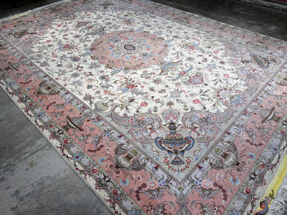 8'3"x11'7" Extremely Fine Hand-Knotted Wool & Silk Tabrize Area Rug - Signed