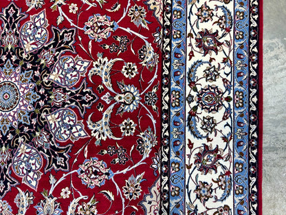 6'7"x9'10" Fine Hand-Knotted Wool & Silk Blend Isfahane Area Rug - Signed