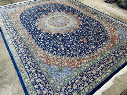 10'1"x13'1" Exquisite Signed Hand-Knotted 100% Silk Qume Rug