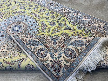 3'5"x5'10''  Very Fine Hand-Knotted Silk & Wool Naine Area Rug - Carpet