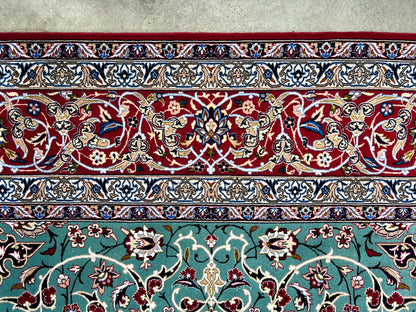 6'9"x10' Extra-Fine Hand-Knotted Wool & Silk Blend Isfahane Area Rug - Signed