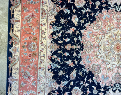 6'7"x10'2" Fine Hand-Knotted Wool & Silk Blend Tabrize Carpet - Area Rug