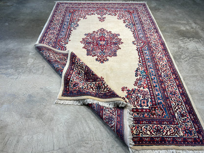 6'3"x9'5" Hand-Knotted 100% Wool Pile Sarouke Carpet - Area Rug