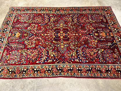 Collector Antique - 3'4"x5'1" Hand-Knotted 100% Wool Pile Sarouke Rug