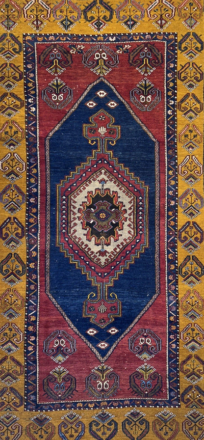 4'2"x8'1" Antique Hand-Knotted 100% Wool Pile Kazak Caucasian Area Rug - Carpet