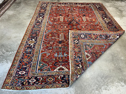 Collector Item - 9'1"x12'2" Antique Fine Wool Herize Hand-Knotted Rug