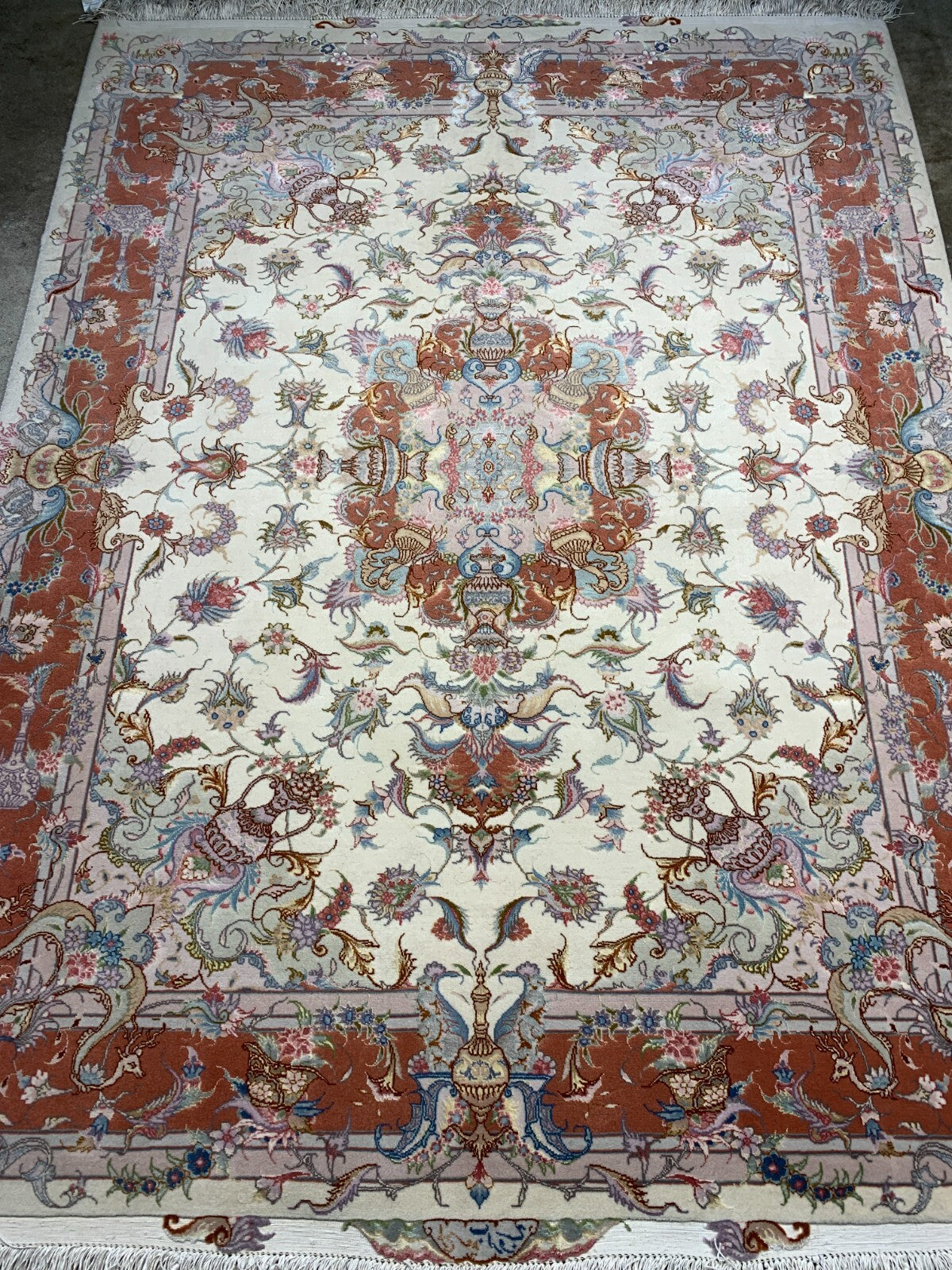 5'x6'8" Very Fine Hand-Knotted Wool & Silk Blend Tabrize Carpet - Area Rug
