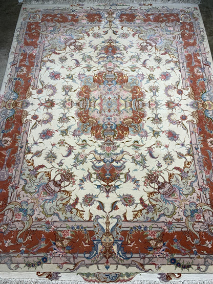 5'x6'8" Very Fine Hand-Knotted Wool & Silk Blend Tabrize Carpet - Area Rug