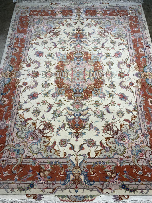5'x6'8" Very Fine Hand-Knotted Wool & Silk Blend Tabrize Carpet - Area Rug