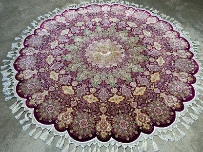 5' Diameter Exquisite Hand-Knotted 100% Silk Oriental Rug