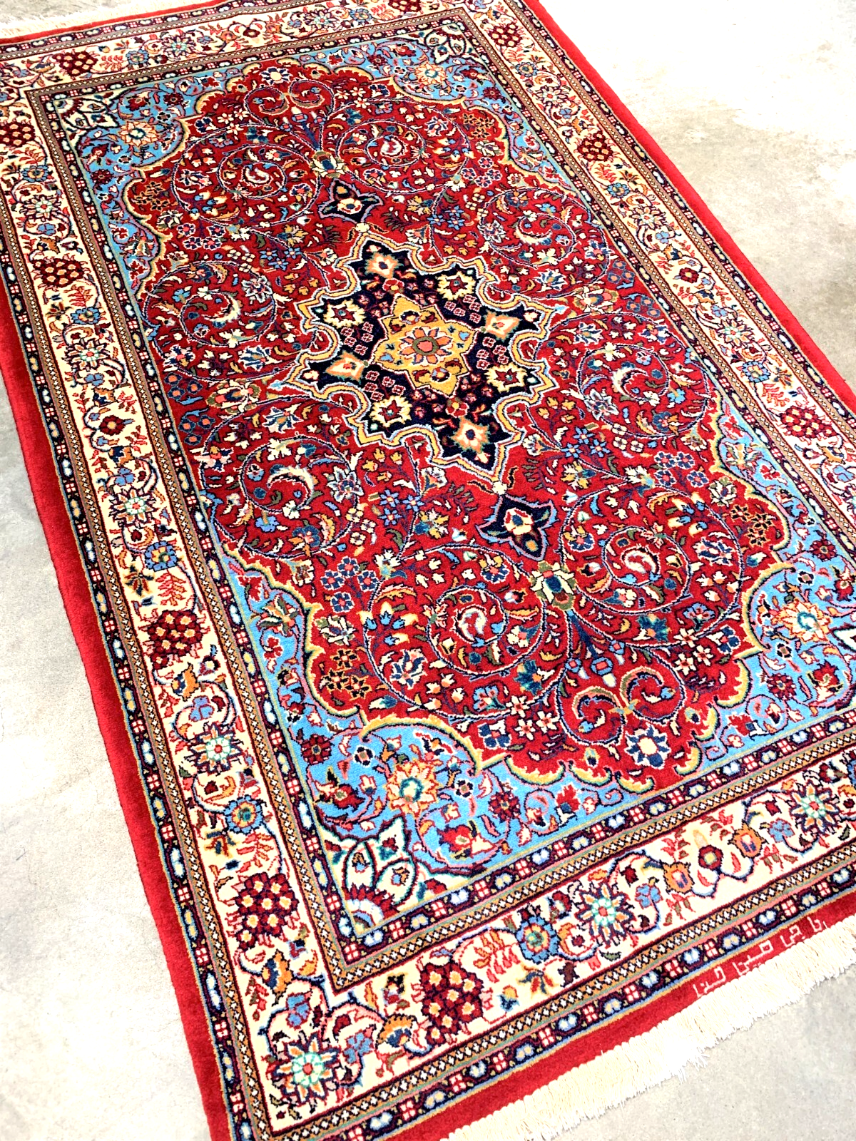 Pre-1900  4'3" x 6'10" Very-Fine Hand-Knotted 100% Wool Sarouke Rug