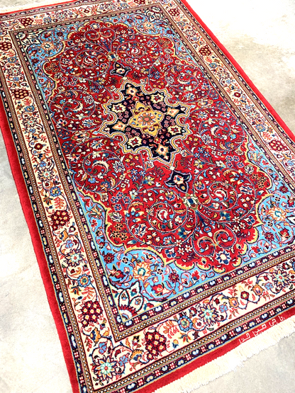 Pre-1900  4'3" x 6'10" Very-Fine Hand-Knotted 100% Wool Sarouke Rug