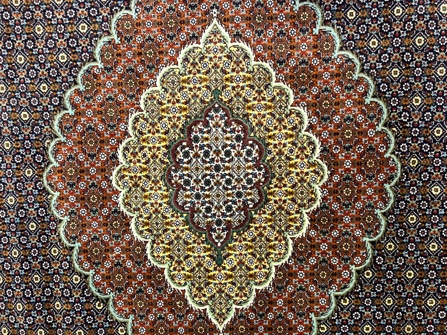 6'8"x10'3" Fine Hand-Knotted Wool & Silk Blend Tabrize Mahi Carpet - Area Rug