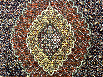 6'8"x10'3" Fine Hand-Knotted Wool & Silk Blend Tabrize Mahi Carpet - Area Rug