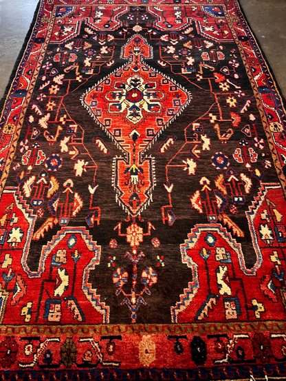 4'10" x 8'1'' Hand-Knotted 100% Wool Pile Hamadane Area Rug