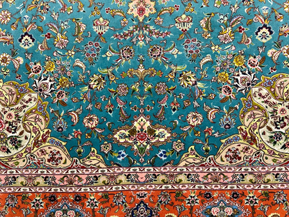 5'9"x9'5" Extra-Fine Hand-Knotted Wool & Silk Blend Tabrize Carpet - Area Rug