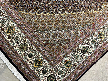6'10"x10'5" Fine Hand-Knotted Wool & Silk Blend Tabrize Mahi Carpet - Area Rug