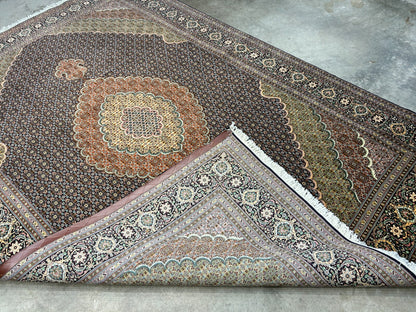 6'7"x9'9" Fine Hand-Knotted Wool & Silk Blend Tabrize Mahi Carpet - Area Rug