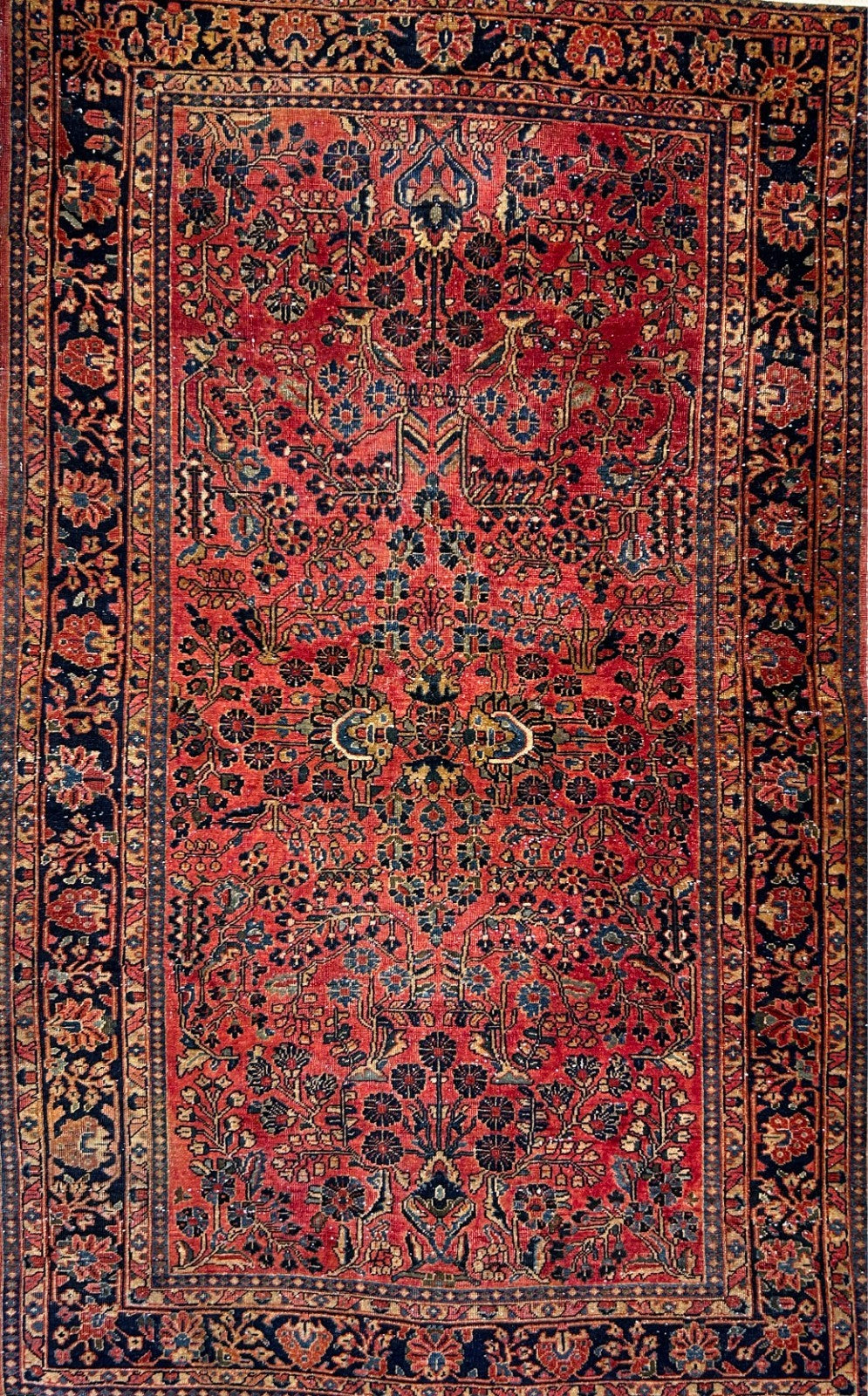 4'3"x6'9" Antique Hand-Knotted 100% Wool Pile Sarouke Area Rug - Carpet