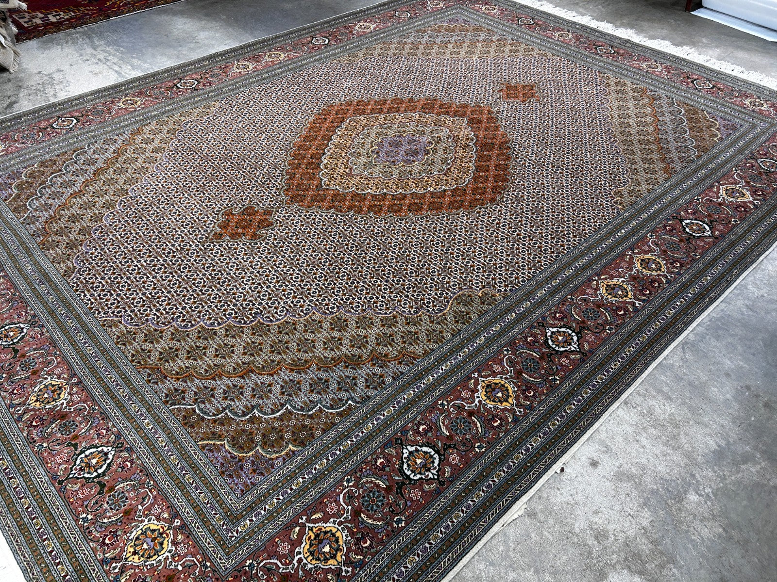 8'4"x11' Hand-Knotted Silk & Wool Tabrize Fish Style  Rug - Carpet