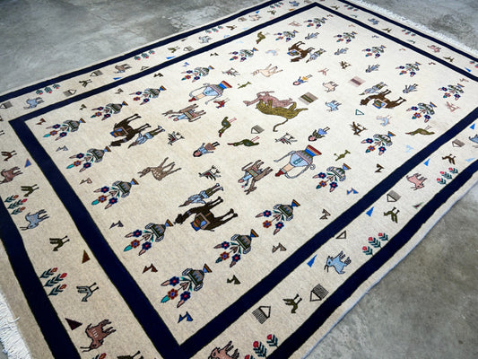 6'3"x9'4" Hand-Knotted 100% Wool Pile Gabeh Carpet - Area Rug