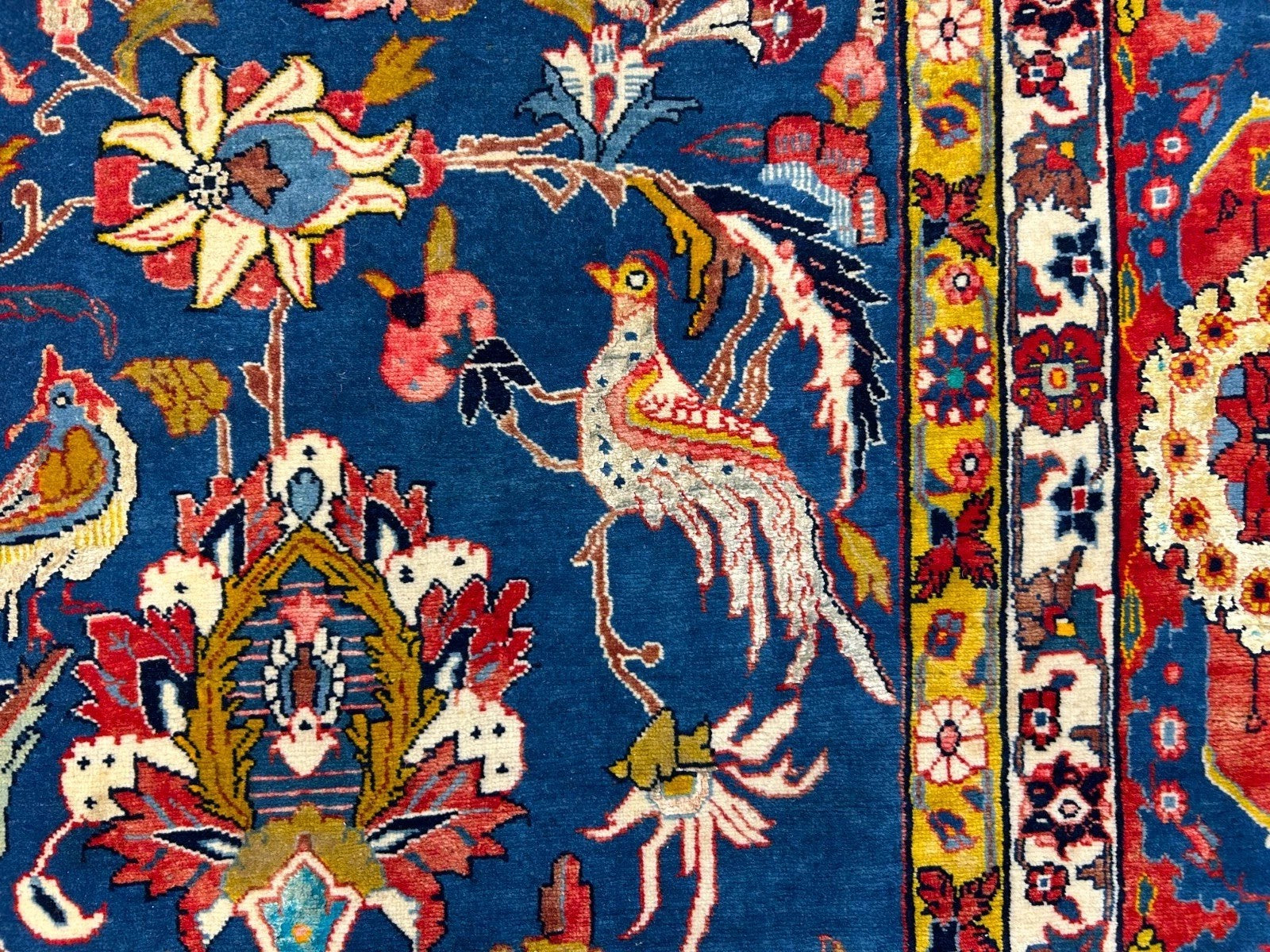 Collector Item - 10'6"x15'7" Antique Hand-Knotted Wool & Silk Varamine Area Rug