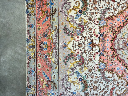 6'8"x10'3" Extra-Fine Signed Hand-Knotted Wool & Silk Tabrize Rug - Area Carpet