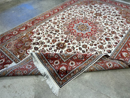 6'7"x10'1" Fine Hand-Knotted Wool & Silk Tabrize Rug - Area Carpet