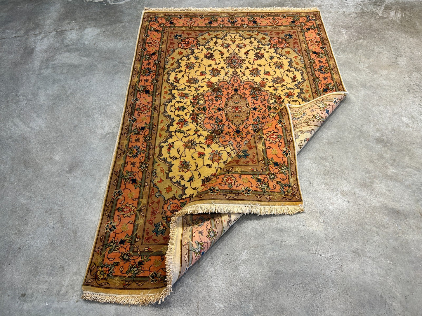 3'4"x6' Very Fine Hand-Knotted Wool & Silk Tabrize Rug