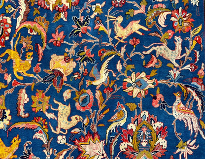 Collector Item - 10'6"x15'7" Antique Hand-Knotted Wool & Silk Varamine Area Rug