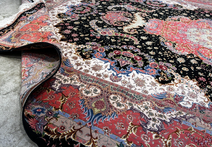 8'2"x11'7'' Hand-Knotted Very Fine Silk & Wool Pile Tabrize Benam Area Rug