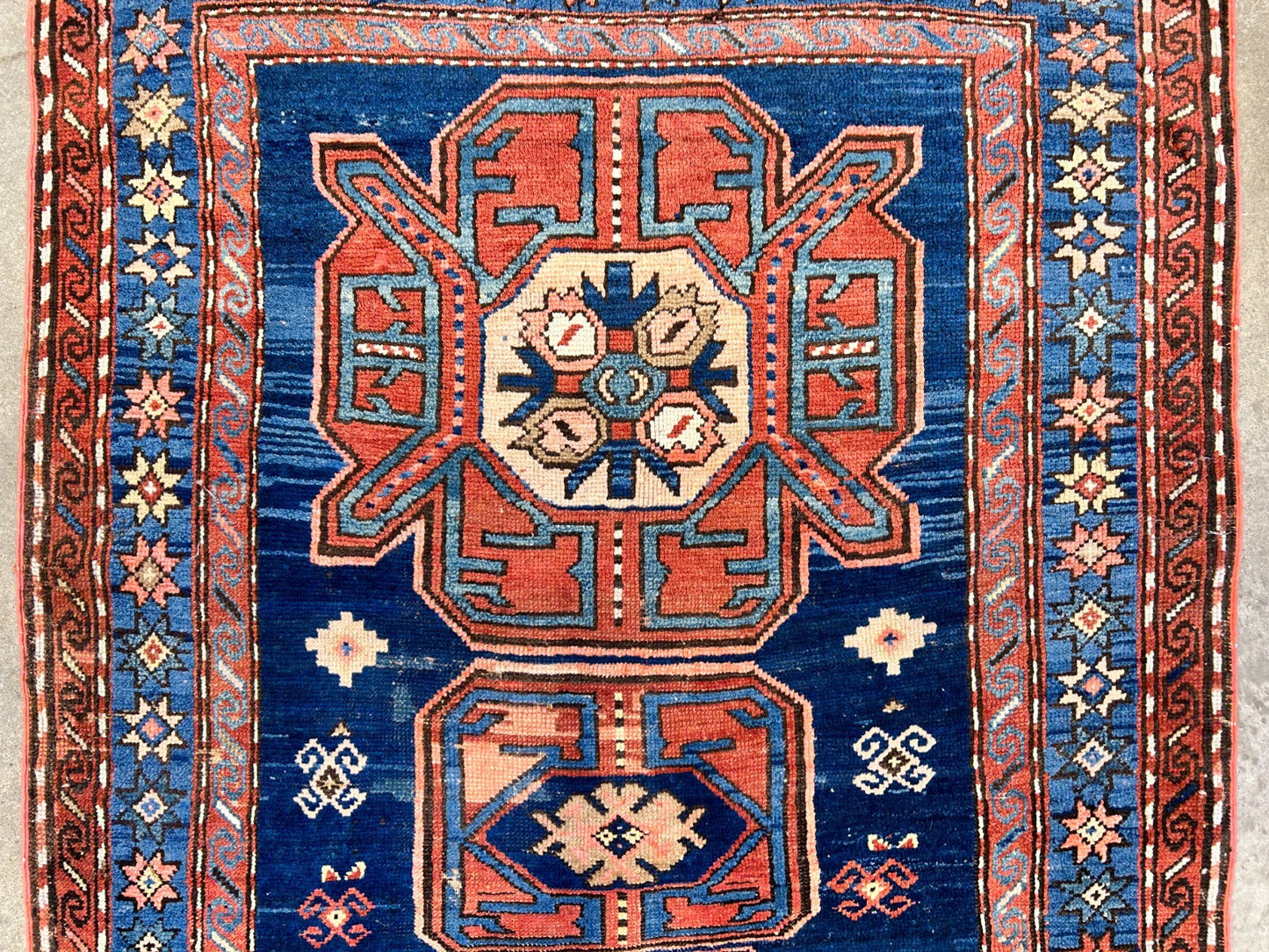 Collector Item - 4'1"x7'3" Antique Hand-Knotted 100% Wool Pile Russian Kazak Rug