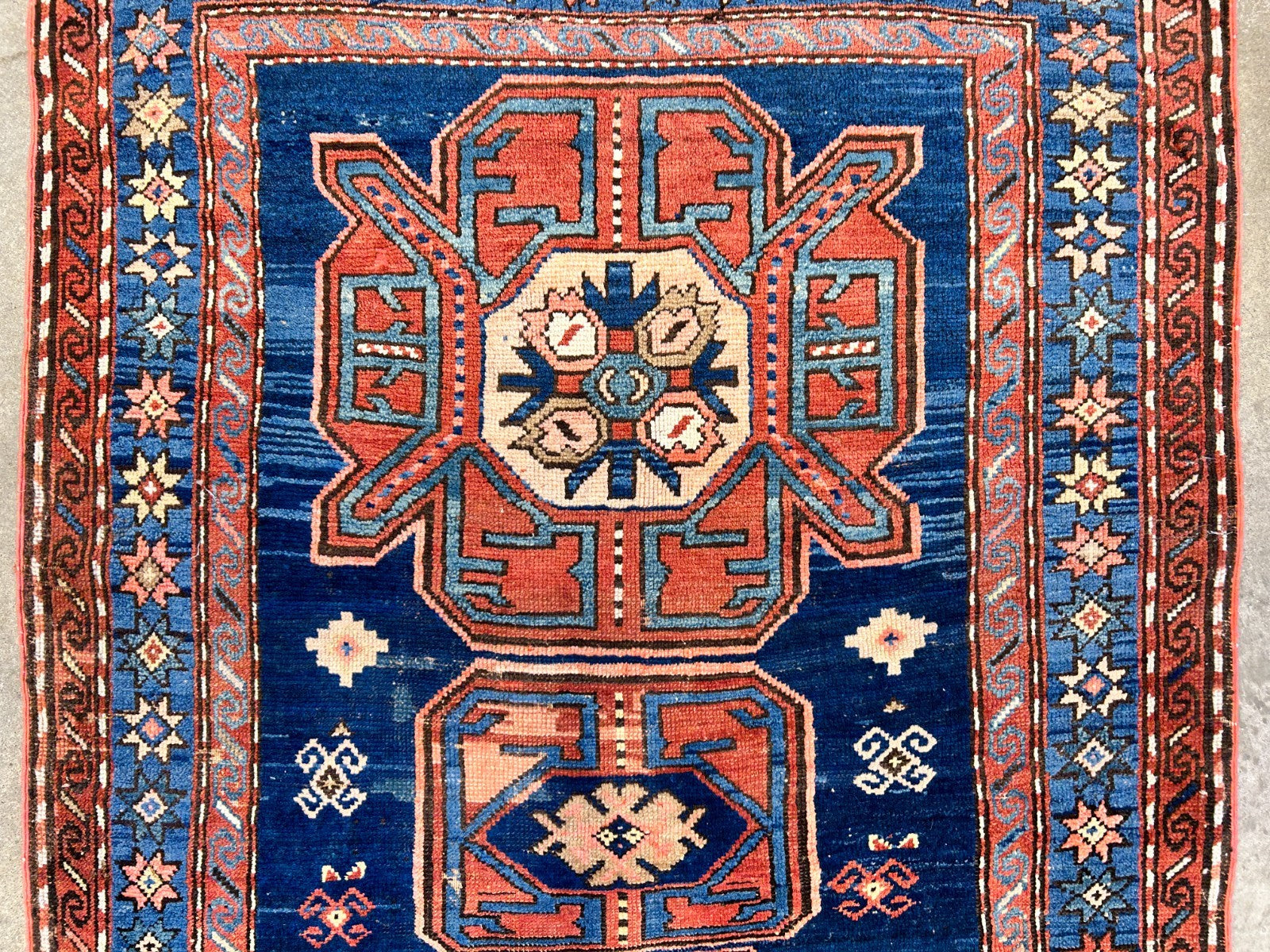 Collector Item - 4'1"x7'3" Antique Hand-Knotted 100% Wool Pile Russian Kazak Rug